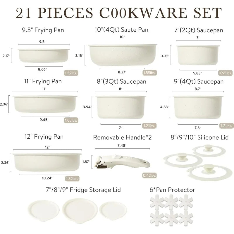 Pot and Pan Set - Removable Handle